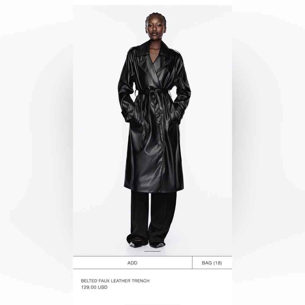 Zara Belted Faux Leather Trench Coat